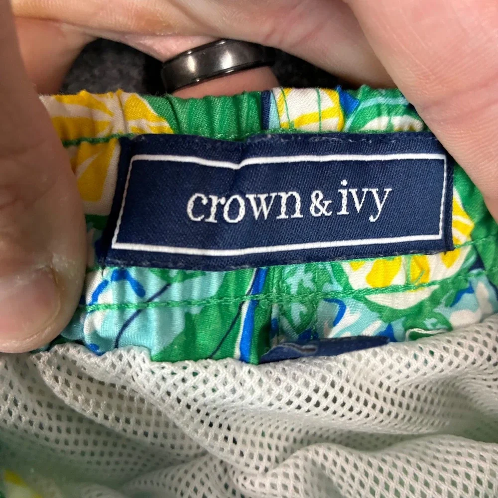 Crown & Ivy Mens Green Mojito Cocktail Print Swim Trunks Shorts Size Small